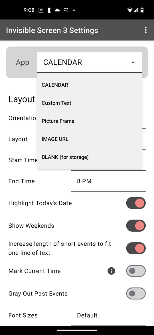Choosing which app the display runs
