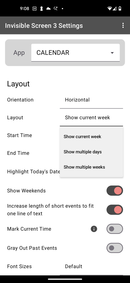 Layout settings